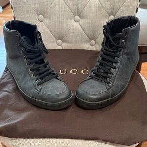 Gucci men’s Dark Gray High-Top Sneakers GG pattern